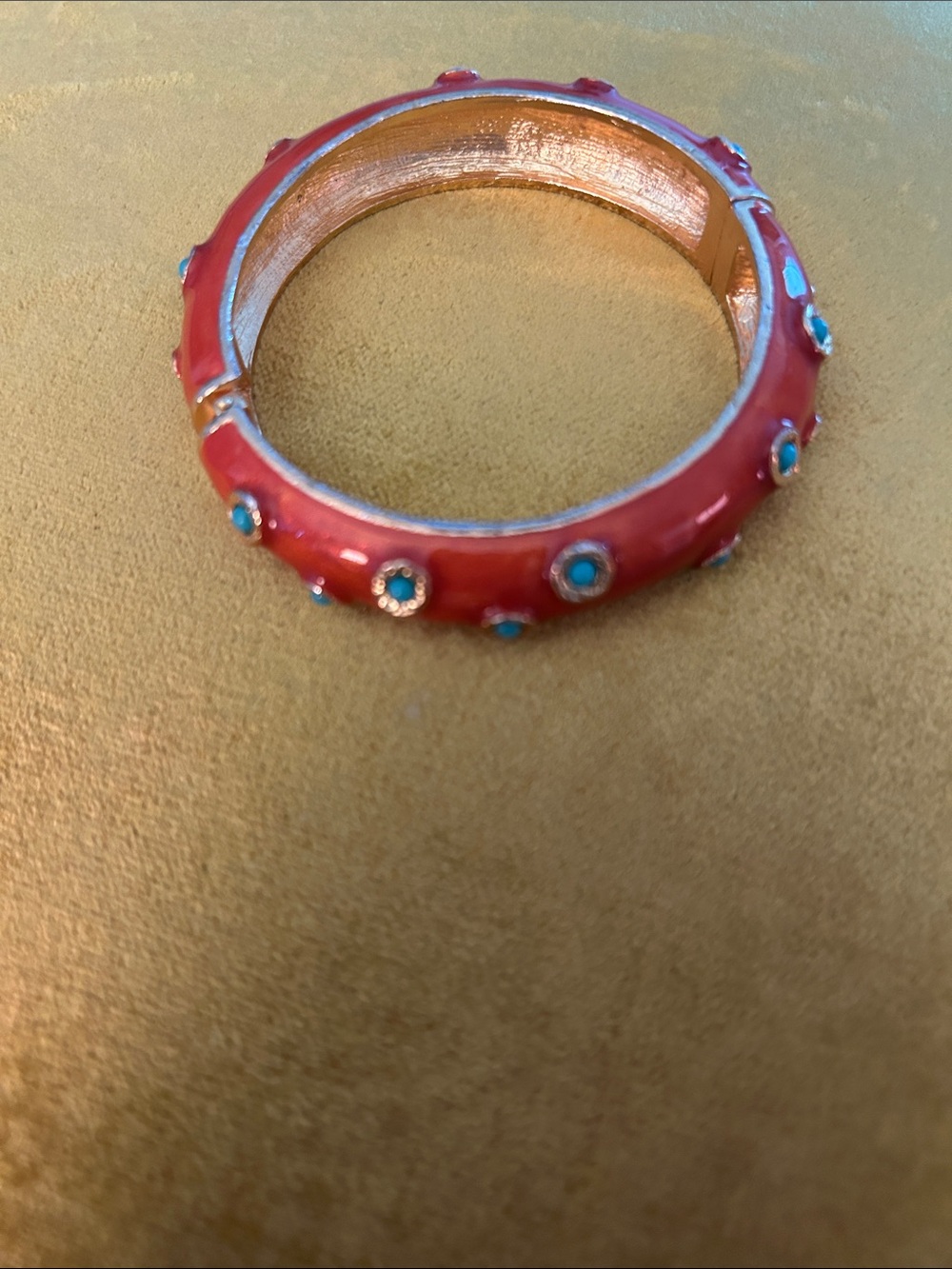 Enamel & Turquoise Accent Hinged Bangle Bracelet - Green, Coral, Brown by Banana - Picture 4 of 8